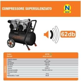 Compressore 50lt. a secco silenziato a doppia testata Vinco - 60706 Ec