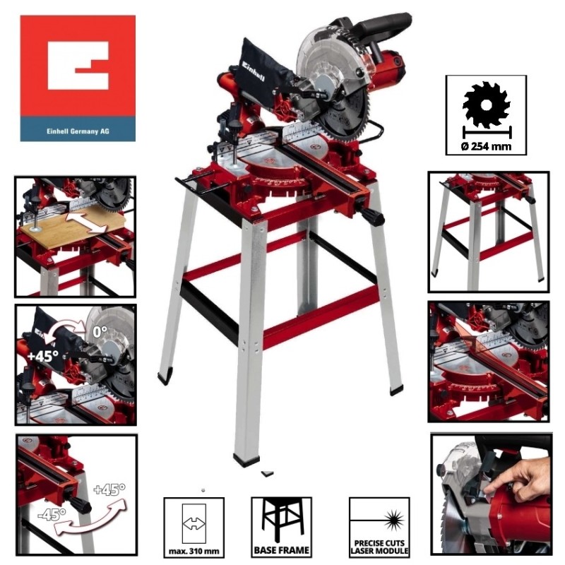 Troncatrice/Sega circolare radiale per legno 1900W 250mm con laser e b