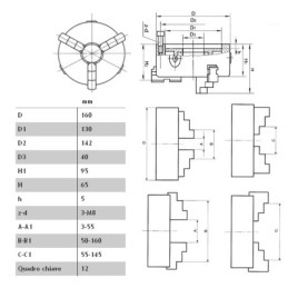 Mandrino autocentrante per tornio 3+3 griffe Ø 160mm