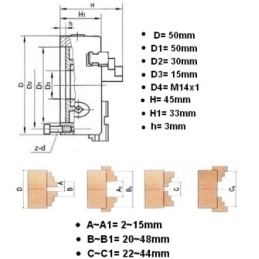 Mandrino autocentrante per tornio 4 griffe Ø 50mm