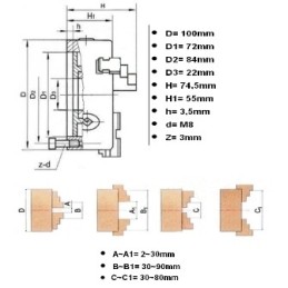 Mandrino autocentrante per tornio 4+4 griffe Ø 100mm