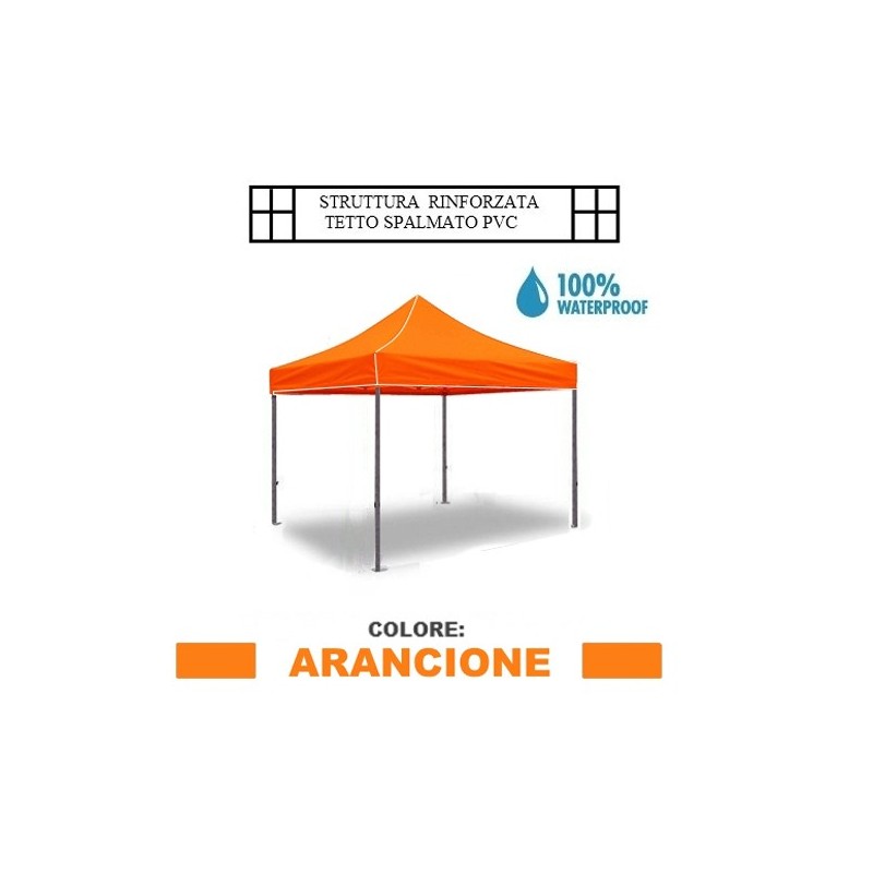 Gazebo pieghevole impermeabile in alluminio 3x3m Arancione - Mod. Supe