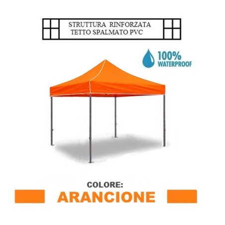 Gazebo pieghevole impermeabile in alluminio 3x3m Arancione - Mod. Supe