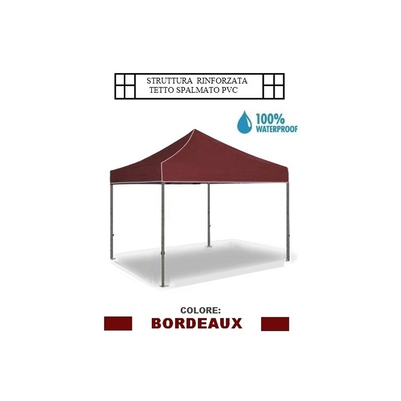 Gazebo pieghevole impermeabile in alluminio 3x3m Bordeaux - Mod. Super