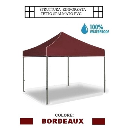 Gazebo pieghevole impermeabile in alluminio 3x3m Bordeaux - Mod. Super