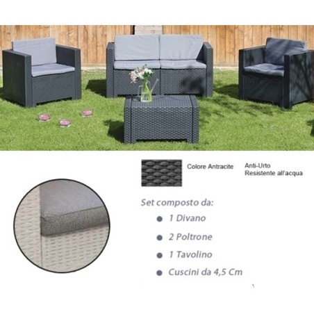 Divano con Poltrone e Tavolino/Salotto/Salottino in Polyrattan per Est