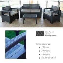 Divano con Poltrone e Tavolino/Salotto/Salottino in Polyrattan per Est