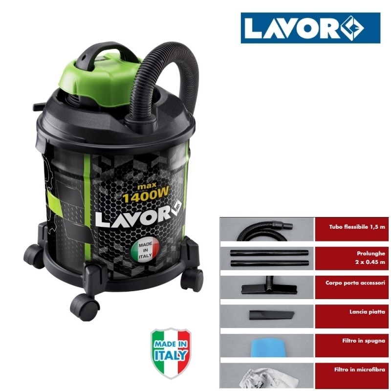 Aspiratore/Aspirapolvere/Aspiratutto solidi e liquidi 1400W 20lt. Lavo