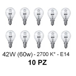 10 Lampada/Lampadina alogena a risparmio energetico 42W (60W) E14 Sfer