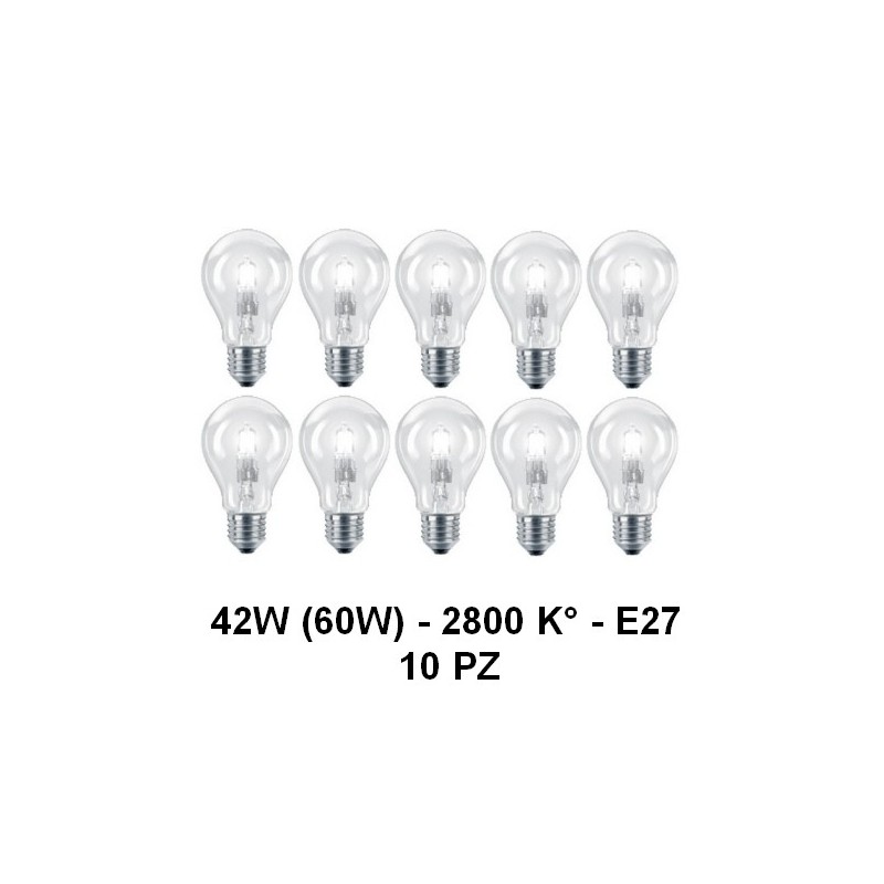 10 Lampada/Lampadina alogena a risparmio energetico 42W (60W) E27 Gocc