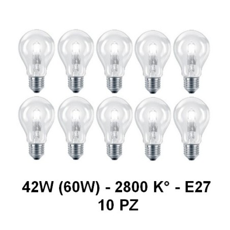 10 Lampada/Lampadina alogena a risparmio energetico 42W (60W) E27 Gocc