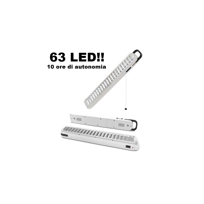 Luce/Torcia/Lampada d'emergenza ultraluminosa ricaricabile 63 LED