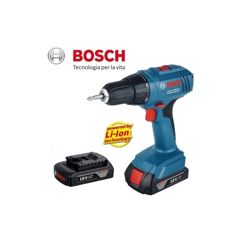 Trapano avvitatore a batteria 18V Litio c/batteria di riserva Bosch Pr