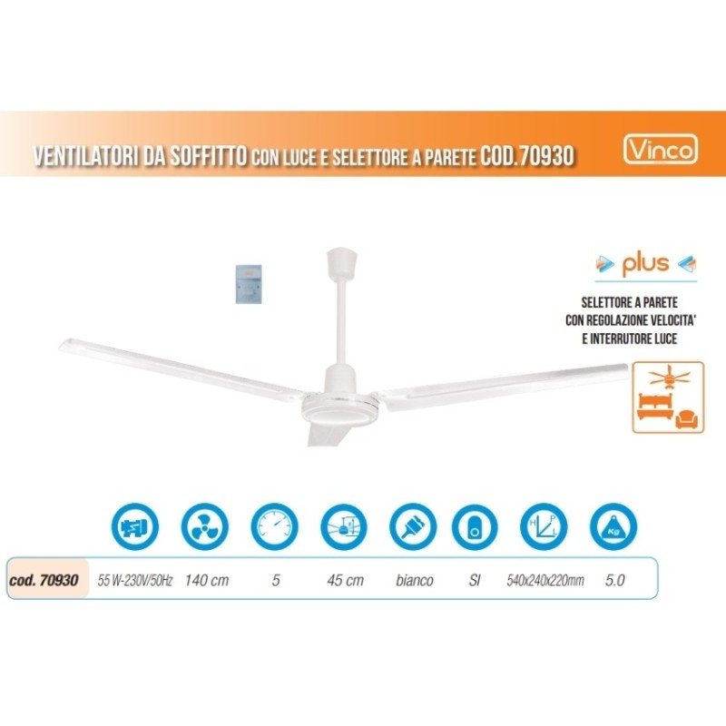 Agitatore/Ventilatore da soffitto con 3 pale e selettore da parete Vin